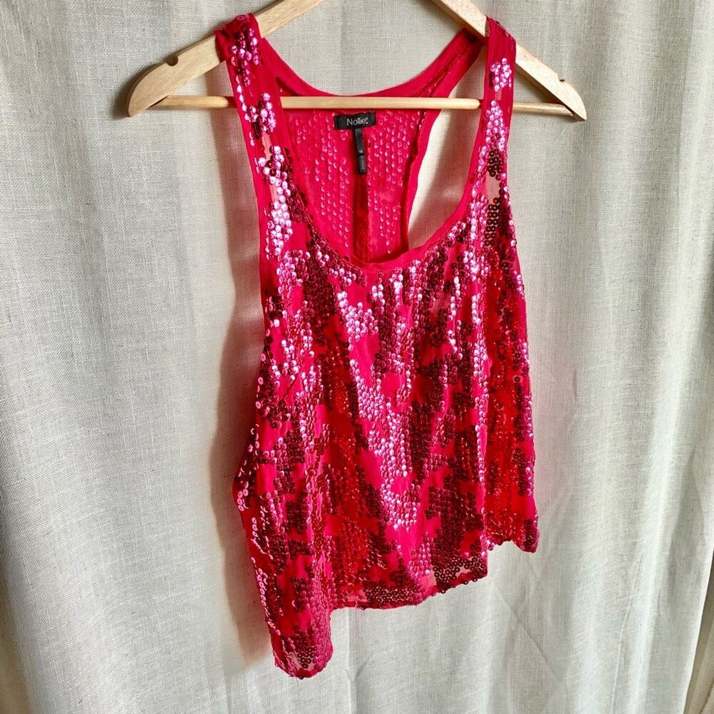 New VTG Nollie Womens Y2K Sequin Cropped Tank Size‎ M Pink NYE Festive Bright - Picture 15 of 16